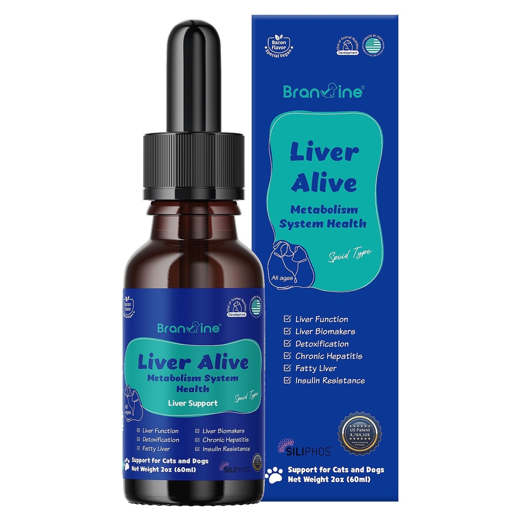 Liver Alive Metabolism System Health for Dogs and Cats - Function, Fatty, Detox, Chronic Hepatitis with SILIPHOS®, TUDCA, Same Vegan Bacon Flavor (60ml)