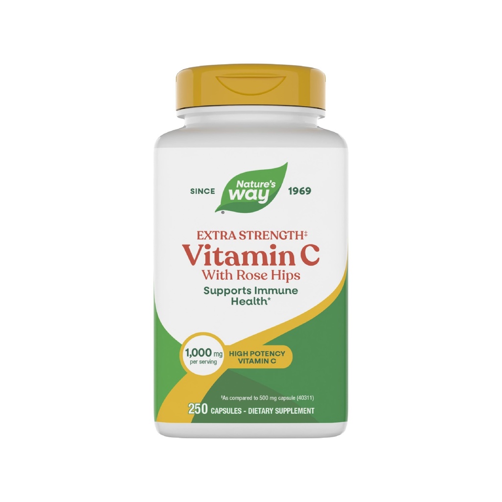 Nature's Way Vitamin C with Rose Hips Extra Strength (1)- Supports Collagen Production & Healthy Immune Function* - 1000 mg per Serving - Dairy-Free & Gluten-Free - 250 Count (250 Servings)