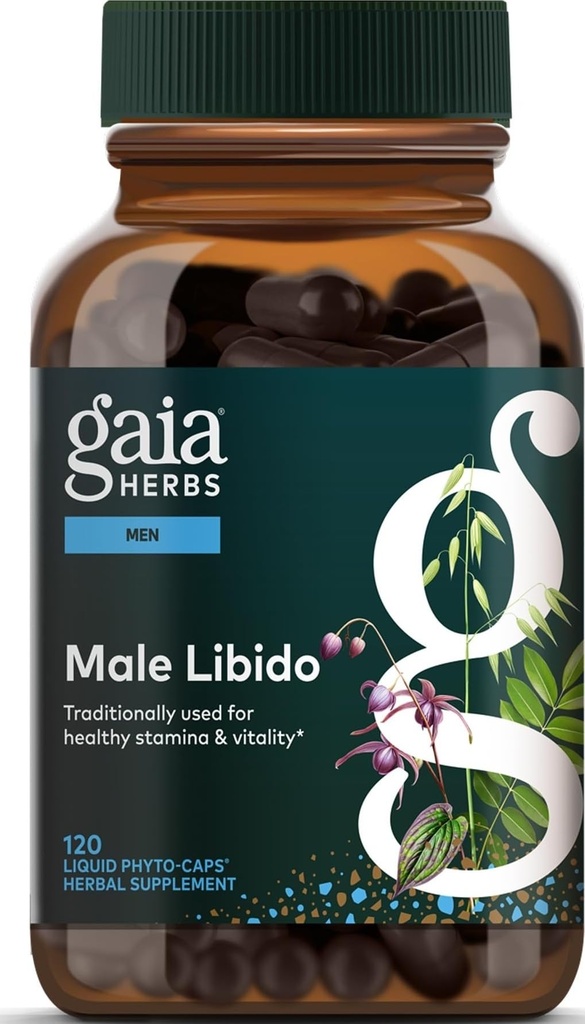 Gaia Herbs Male Libido - Herbal Supplement with Saw Palmetto, Horny Goat Weed & Oats - Traditional Herbs to Support Vitality & Energy Levels for Men - 120 Vegan Liquid Phyto-Capsules (120 Servings)