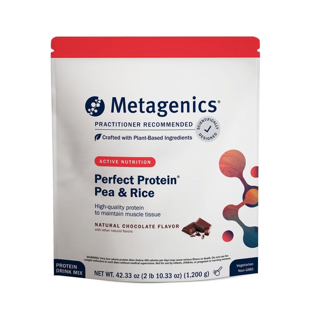 Metagenics Perfect Protein Pea & Rice - Plant-Based Protein Powder with 20g Protein & 3.5g BCAAs - Supports Muscle Growth & Recovery - Non-GMO, Gluten-Free, Dairy-Free - Chocolate - 30 Servings