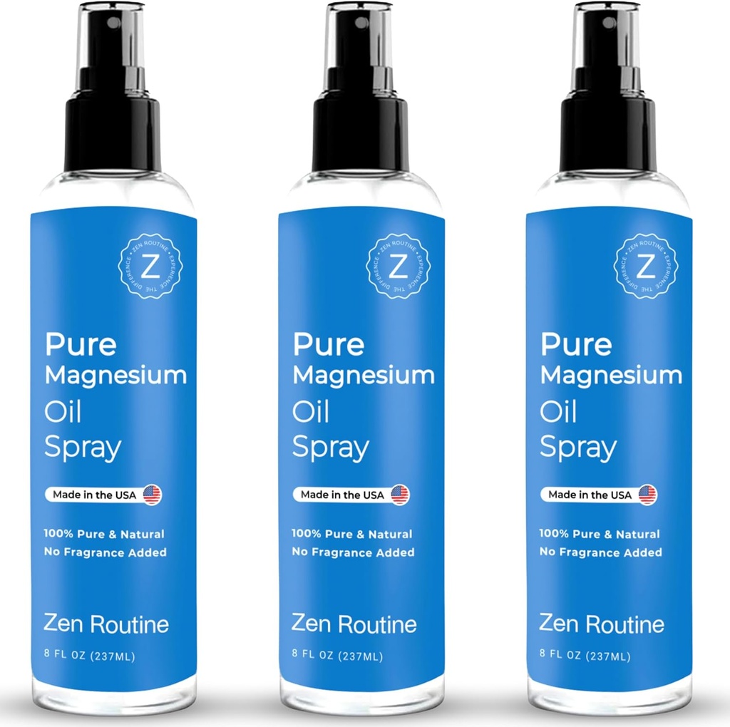 Pure Magnesium Oil Spray – 8oz (3 Pack) - Organic USP Grade, Magnesium Oil for Feet, Magnesium from Ancient Minerals - Aceite de magnesio para Los pies - Natural Magnesium Chloride, Made in The USA