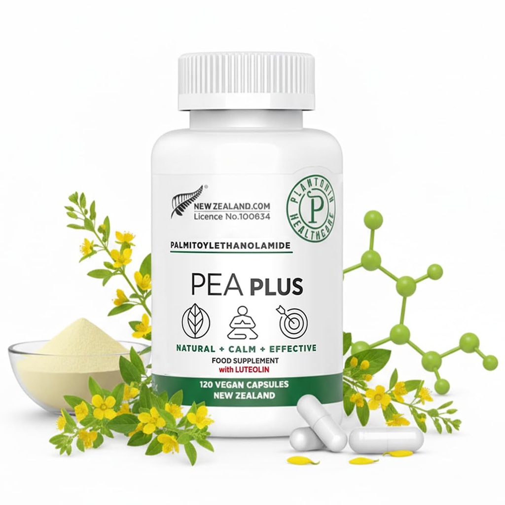Palmitoylethanolamide Pea Supplement Plus, 600mg 120 Capsules | High Strength Luteolin Supplement Supports Joint Mobility, Calmness & Nerve Health – Vegan Capsules - Made in New Zealand