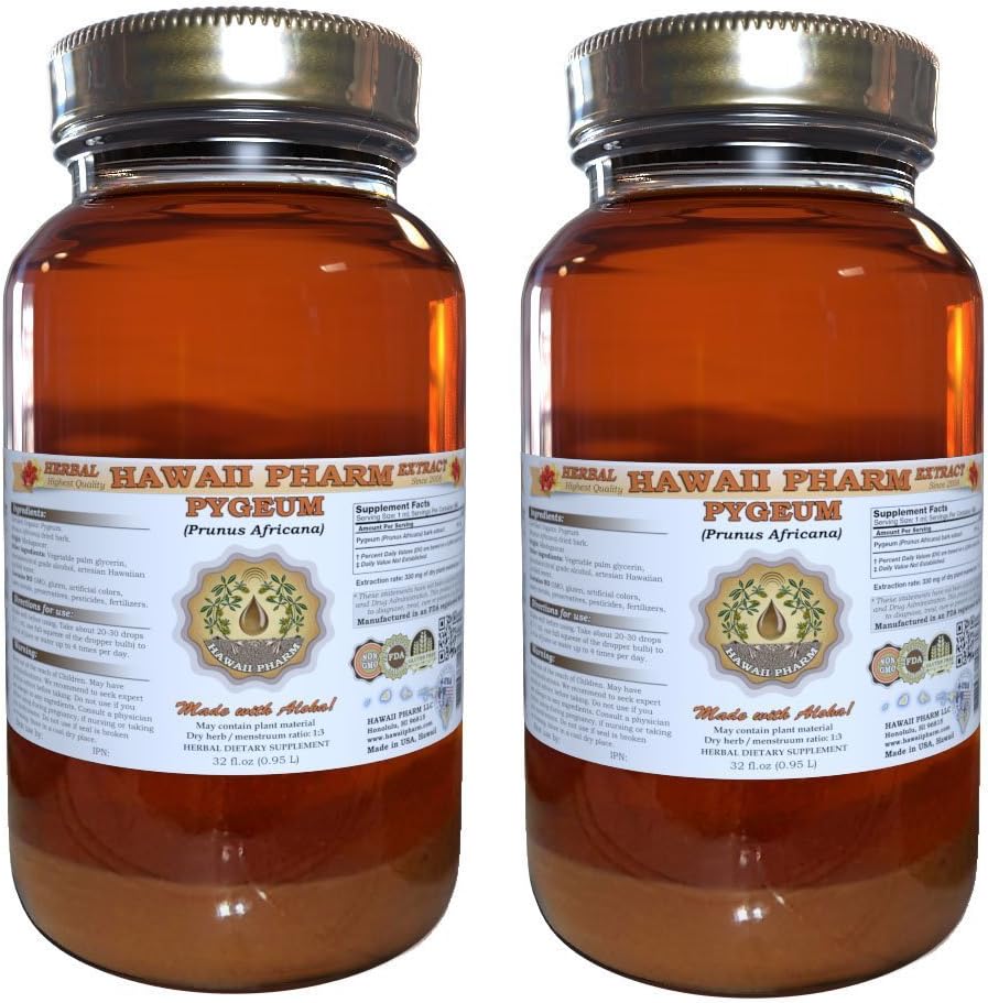 Pygeum Liquid Extract, Pygeum (Pygeum Africanum) Tincture, Herbal Supplement, Hawaii Pharm, Made in USA, 2x32 fl.oz