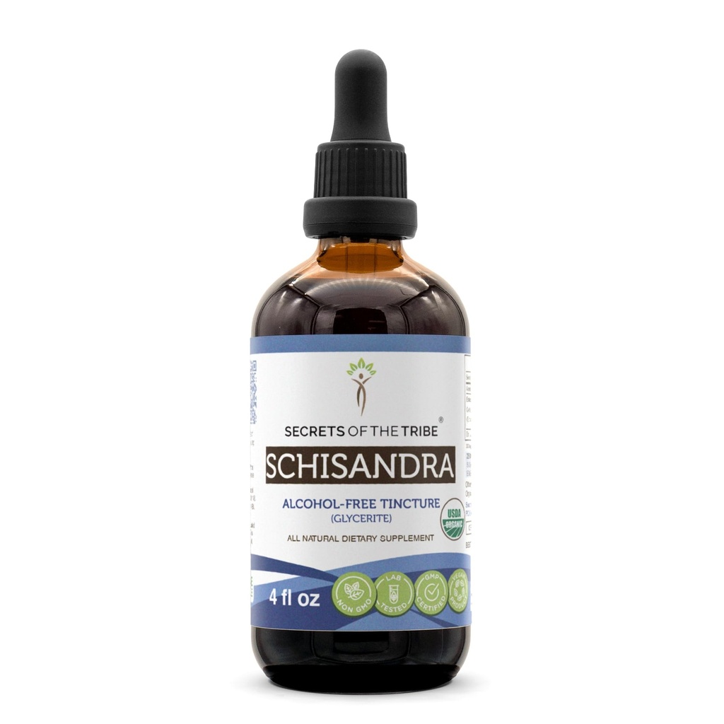 Secrets of the Tribe Schisandra USDA Organic | Alcohol-Free Extract, High-Potency Herbal Drops | Made from 100% Certified Organic Schisandra (Schisandra Chinensis) Dried Berry 4 oz
