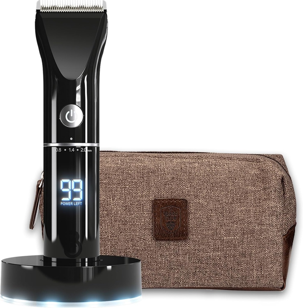 The Beard Club Trimmer for Men with Travel Bag - Electric Cordless Rechargeable Beard & Hair Trimmer - High Power 7000 RPM - 8 Color Guides 45 Unique Trim Lengths - Travel Lock