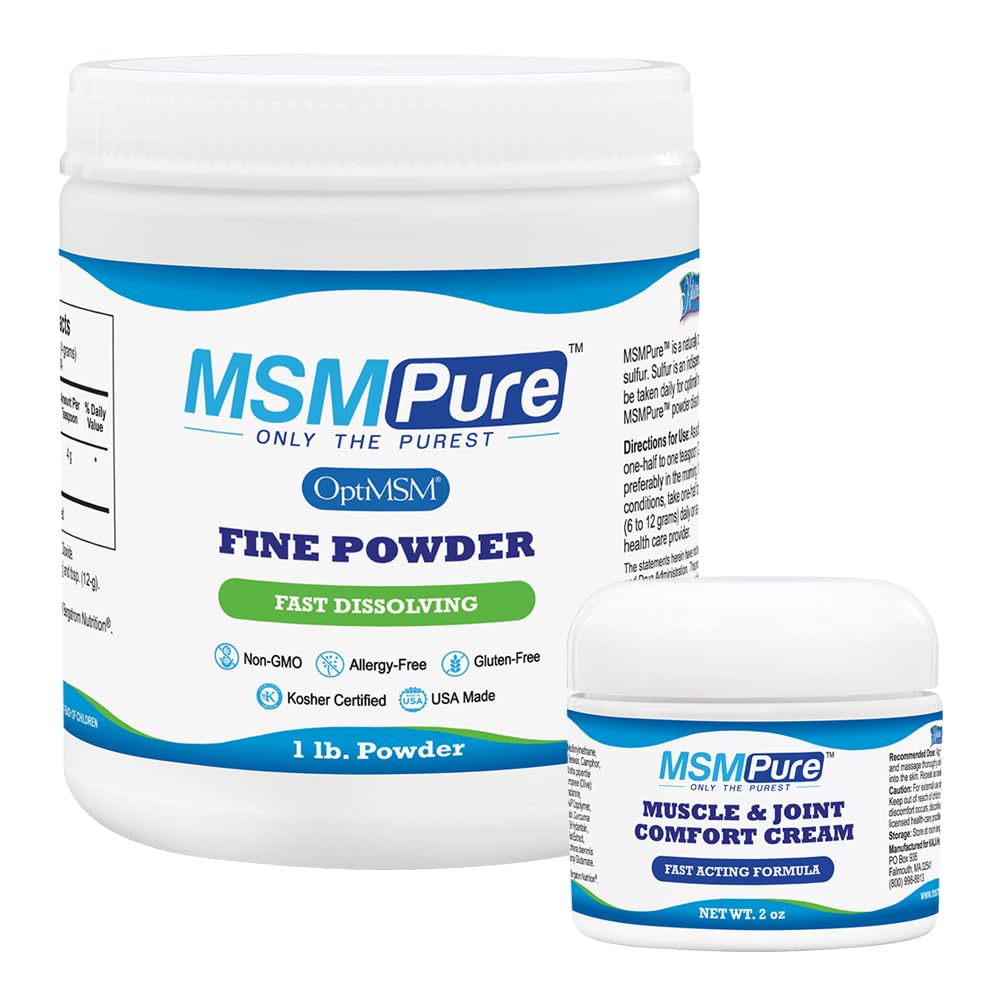 KALA HEALTH MSMPure Fine Powder 1lb and Muscle & Joint Cream 2oz Bundle