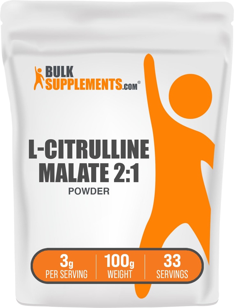 BulkSupplements.com L-Citrulline Malate 2:1 Powder - Nitric Oxide Boost, Citrulline Malate Supplement - Unflavored & Gluten Free - 3g per Servings, 100g (3.5 oz) (Pack of 1)