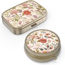 Pill Organizer Pill Box with Mirror Retro Small Pill Case for Purse or Pocket Bronze Pill Box or Vitamins, Fish Oil, Supplements, Pill Containe Travel Gifts（2PCS-Retro Red Flowers）