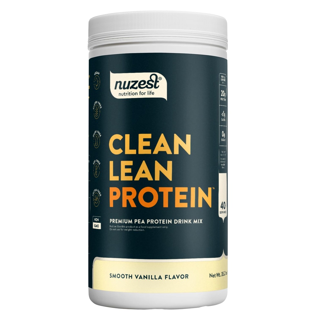 Nuzest - Pea Protein Powder - Clean Lean Protein, Premium Vegan Plant Based Protein Powder, Dairy Free, Gluten Free, GMO Free, Protein Shake, Smooth Vanilla, 40 Servings, 2.2 lb
