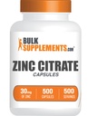 BulkSupplements.com Zinc Citrate Capsules - Zinc Supplements, Gluten Free - 30mg per Serving, 1 Capsule per Serving, 500 Count (Pack of 1)