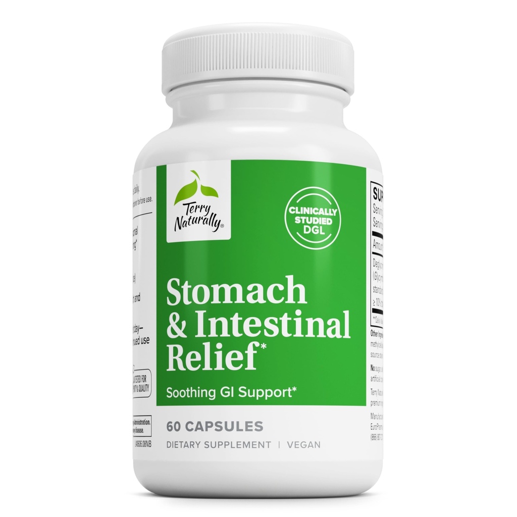 Terry Naturally Advanced DGL - 75 mg Licorice, 3.5% Glabridin - 60 Vegan Capsules - Soothing Stomach & Intestinal Support Supplement - Non-GMO, Gluten-Free - 60 Servings