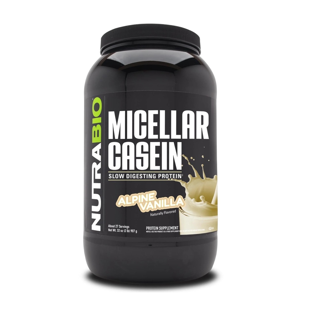 NutraBio Casein Protein Powder, Micellar Casien Powder, 25g Slow Digesting Protein, Helps Keep You Full, Overnight Muscle Recovery & Growth, BCAA & EAA, Gluten Free, Soy Free, 2lb Vanilla