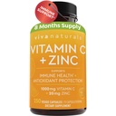 Viva Naturals Vitamin C and Zinc Supplements 1000mg - Zinc 20mg (250 Veggie Capsules) - High-Potency & Vitamin C with Zinc for Immune Support - Non-GMO, Gluten Free (8 Months Supply)