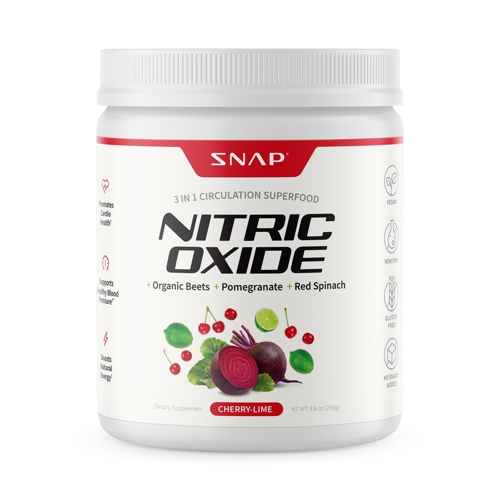 Snap Supplements Organic Beet Root Powder Nitric Oxide Supplement for Men & Women, Red Spinach & Pomegranate, Supports Healthy Energy & Blood Pressure Already in Normal Range, 30 Servings, Cherry Lime