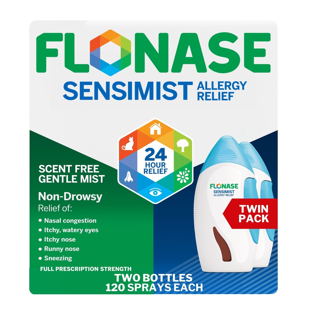 Flonase Sensimist Allergy Relief Nasal Spray for Non-Drowsy, 24-Hour Multi-Symptom Allergy Relief – 120 Sprays (Pack of 2)