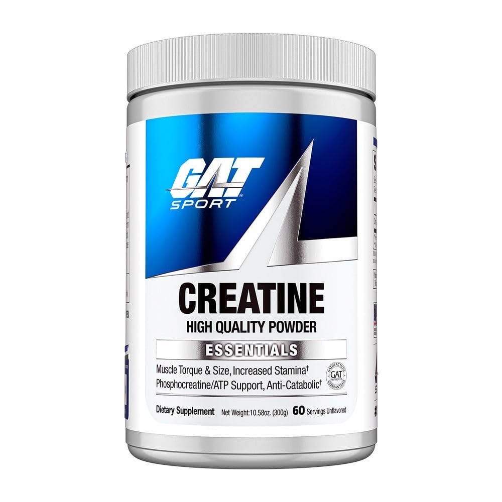 GAT SPORT Creatine Monohydrate Powder, Strength, Brain Health, Anti-oxidant, Endurance, for Men & Women, Unflavored (60 Servings)