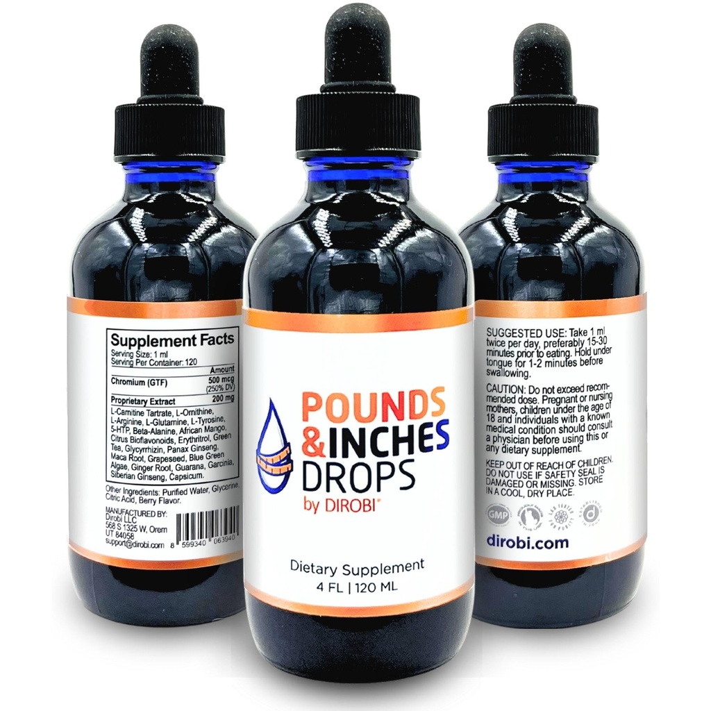 Pounds and Inches Weight Management Drops, Liquid Supplement for Women and Men, Diet-Pill Alternative with Delicious Blueberry Flavor