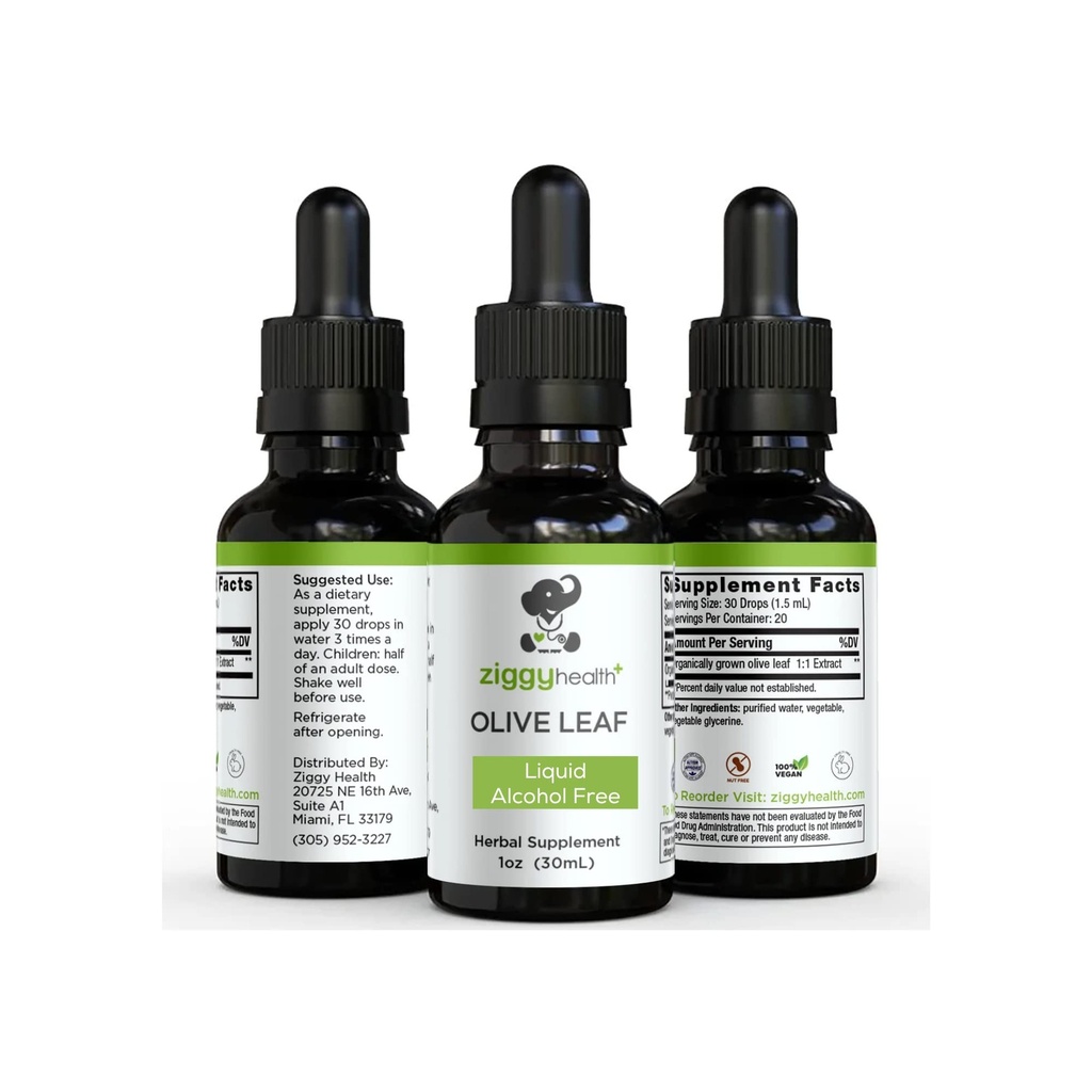 Olive Leaf Extract Liquid Tincture - Organic - Alcohol Free Dietary Supplement - Extra Strength - Cardiovascular and Overall Health Support - Vegan - 1 oz by Ziggy Health