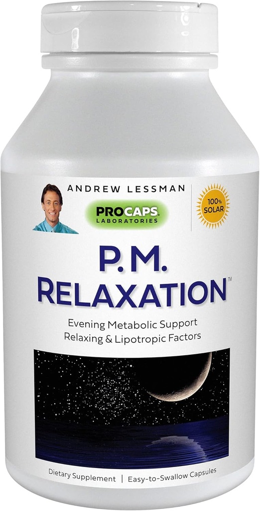 ANDREW LESSMAN P.M. Relaxation - 180 Capsules - Natural Support for Gentle Restful Sleep with Melatonin, Valerian, Passionflower, Hops, Chamomile. No Morning Grogginess Small Easy to Swallow Capsules
