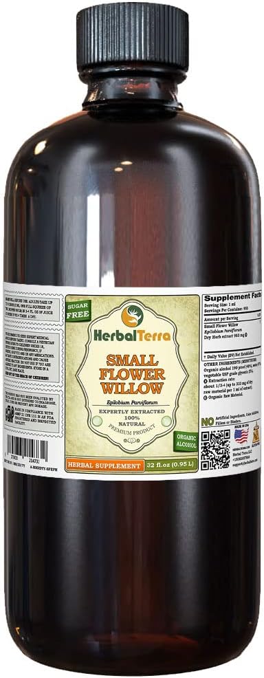 Small Flower Willow (Epilobium parviflorum) Tincture, Dried Herb Liquid Extract (Brand Name: HerbalTerra, Proudly Made in USA) 32 fl.oz (0.95 l)