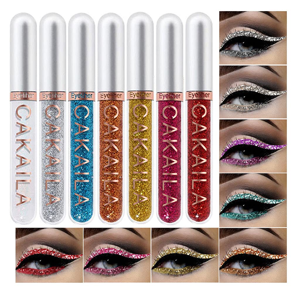 8 Colored Glitter Liquid Eyeliner Colorful Set, Delineadores De Colores Para Ojos, Rainbow White Red Blue Eyeliner Christmas Makeup Gift Kit for Women Waterproof Long Lasting Quick Dry Eye Liners…