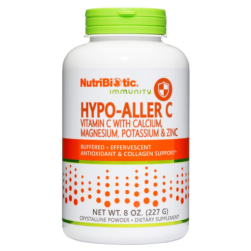 NutriBiotic Hypo-Aller C Powder Vitamin C and Minerals for Antioxidant & Collagen Support | 1300 mg Vitamin C per serving | 8 ounce | Buffered and Easy on the Stomach | L-Ascorbic Acid with calcium, magnesium, zinc, and potassium | Potent, High Solubility | Pharmaceutical Grade | Non-GMO | Gluten Free | Dietary Supplement | Vegan | Easily dissolves | Effervescent