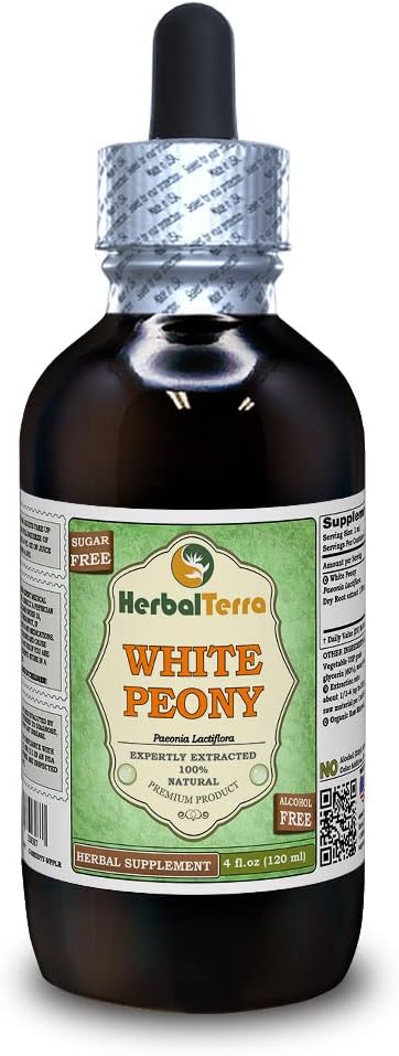 White Peony (Paeonia Lactiflora) Glycerite, Organic Dried Roots Alcohol-Free Liquid Extract (Brand Name: HerbalTerra, Proudly Made in USA) 4 fl.oz (120 ml)