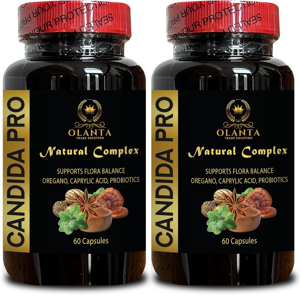Candida Support Complex - Oregano Leaf Supplement, Organic Anise Seeds Whole, Supports Gut Health, Natural Candida Cleanse, Immune Health Herbal - 2 Bottles 120 Capsules