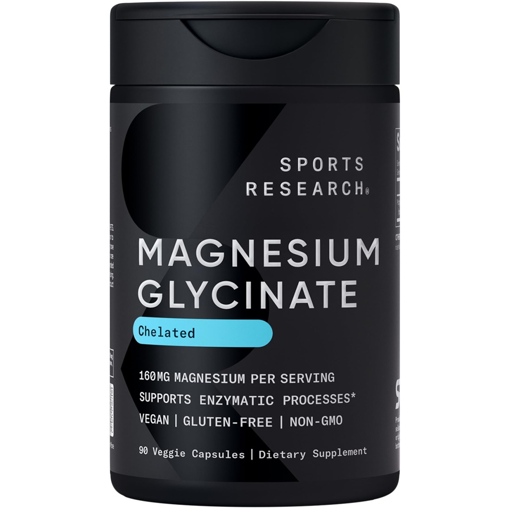 Sports Research® Magnesium Glycinate 160mg, 90 Veggie Capules