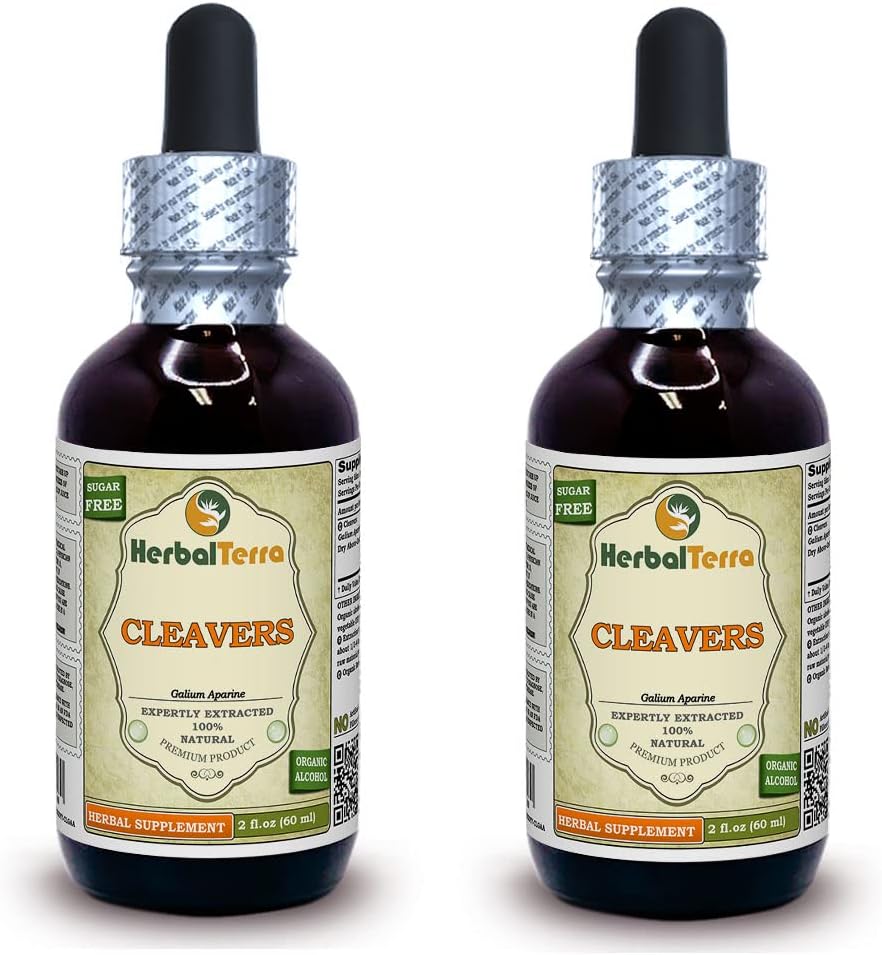 Cleavers (Galium Aparine) Tincture, Organic Dried Above-Ground Parts Liquid Extract (Brand Name: HerbalTerra, Proudly Made in USA) 2x2 fl.oz (2x60 ml)