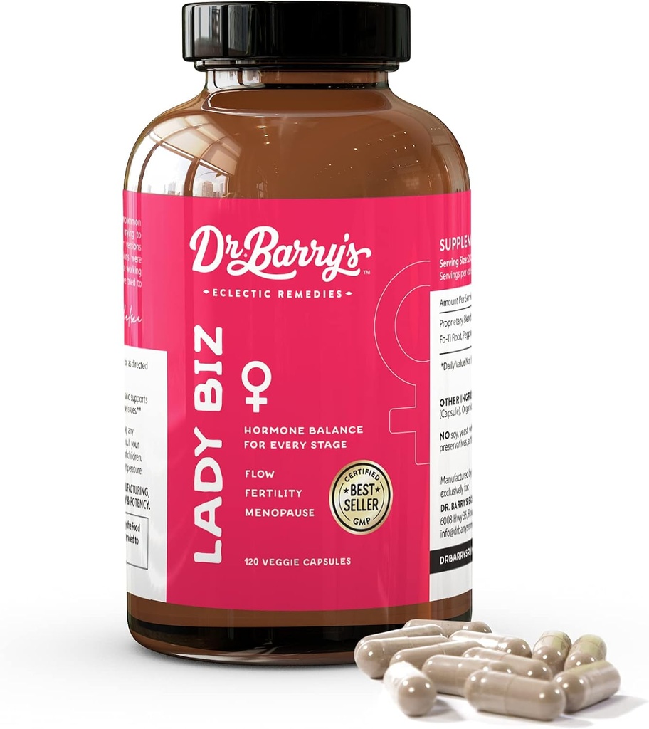 Dr. Barry's Lady Biz | Hormonal Balance for Women | Fertility & Menopause Support for Women, Estrogen & Mood Support. 120 Capsules, 30 Day Supply