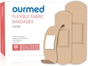 Flexible Fabric Adhesive Bandages,60 Count, Latex Free First Aid Bandage with Non-Stick Pad for Wound Care, Cuts, Scrapes, Blisters, Assorted Sizes