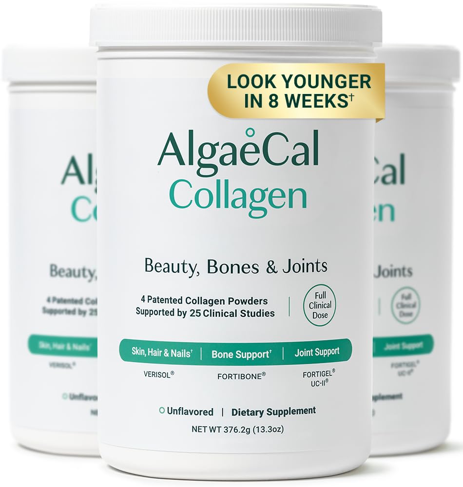 ALGAECAL Collagen Peptides Powder – Multi Collagen Peptides with VERISOL®, FORTIGEL®, UC-II®, FORTIBONE®, Hydrolyzed Collagen for Women & Men, Type 2 Collagen, 30 Servings (3 Packs)