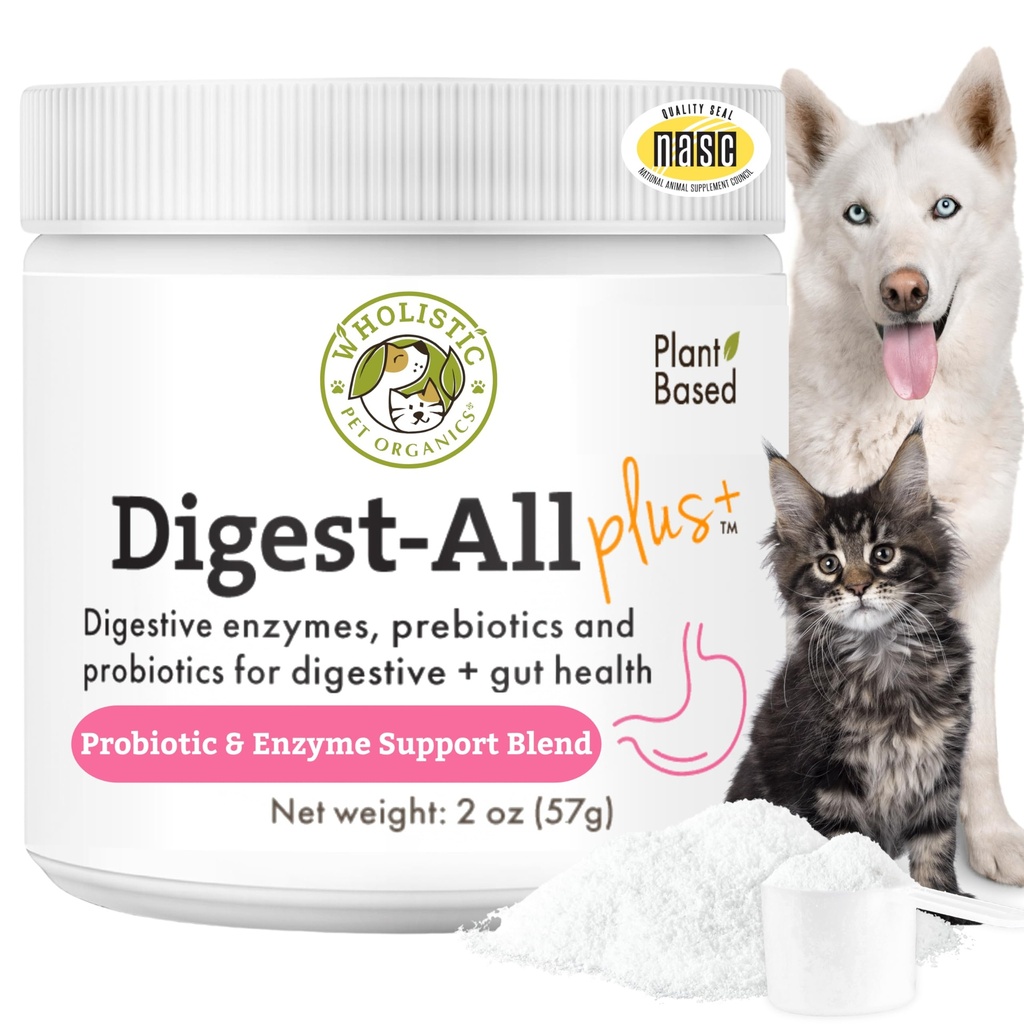 Wholistic Pet Organics Daily Cat & Dog Probiotics for Digestive Health, Anti Diarrhea & Gut Support - Probiotics for Dogs with Digestive Enzymes & Prebiotic Fiber - Cat Probiotic - 2 Oz - 57 Scoops