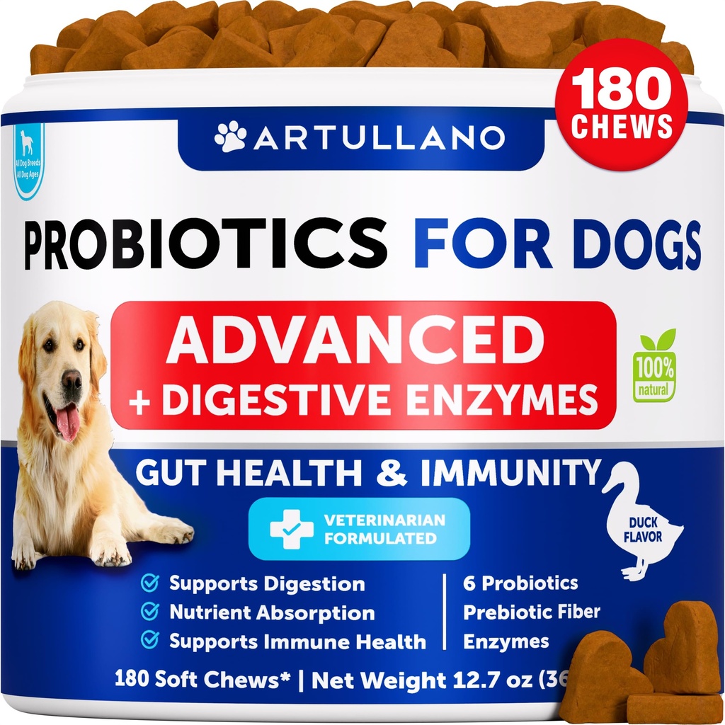 Probiotics for Dogs - 180 Chews - Dog Yeast Probiotic - Dog Probiotics | Dog Probiotics for Yeast, Itchy Skin and Itchy Ear - w/ Prebiotics, Digestive Enzymes - Gut Health Probiotic Chews for Dogs