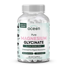 Organics Ocean Pure Magnesium Glycinate Supplement with Zinc, 90 Capsules
