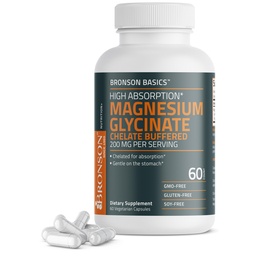 Bronson Magnesium Glycinate 200 mg Buffered, 60 Vegetarian Capsules