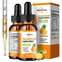 2 Pack Magnesium Glycinate Liquid Drops, 1000mg of Liquid Magnesium Complex Drops for Sleep, Nerve, Energy, Muscle, Bone, Calm & Digestion, High Absorption, 2 Fl Oz, Pineapple Flavor
