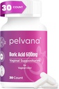 Pelvana Boric Acid Suppositories for Women 30 Count - for Vaginal Odor & Freshness, Feminine Hygiene & Wellness - Third-Party Lab Verified & Bottled in The USA - Feminine Health Odor Solution
