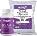 NewLife Naturals Boric Acid Vaginal Suppositories 600mg (30 Pack) with 16 Applicators - for pH Balance, Feminine Health and Intimate Wellness - Made in USA