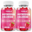 Pack of 2 Potassium Gummies, Potassium Chloride Gummies 1200mg for Adults, Sugar-Free Potassium Supplement Support Leg Cramps & Electrolyte Balance, Raspberry Flavor, 120 Count