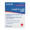 Major Cough and Cold HBP Tablets - Antihistamine and Cough Suppressant for People with High Blood Pressure - Dextromethorphan HBr, Chlorpheniramine Maleate - 16 Count (1 Pack)
