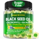 Black Seed Oil Gummies for Adults & Kids 9+, Chlorophyll & Sea Moss Supplement, Biotin with Hydrolyzed Collagen for Skin, Hair & Nails, Vit E, C, Zinc for Immune, Overall Health, Organic Cold Pressed