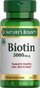 Nature's Bounty Biotin, Supports Metabolism for Cellular Energy and Healthy Hair, Skin, and Nails, 5000 mcg, 72 Softgels
