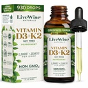 Live Wise Naturals Vitamin D3 K2 (MK-7) Peppermint Drops for Adults - 930 Drops, Ultra Concentrated Formulation, 1208 IU Vitamin D3, 25 MCG - Precision Micro-Dosing Dropper for Calcium & Bone Support