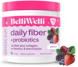 Belli Welli Fiber Supplement Powder with Prebiotics for Digestive Health and GLP-1 Support, Soluble Fiber for Gut Health & Debloat, Keto, Gluten Free, 16 Servings (1 Pack) Wild Berry