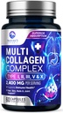 Multi Collagen Peptides Supplement for Hair, Nail, Skin - Type I, II, III, V, X, Collagen Powder Pills - Grass-Fed, Hydrolyzed for Bone and Joint Support for Women & Men, Non-GMO - 60 Capsules