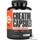 Crazy Muscle ThreeAtine Creatine Monohydrate Capsules 5g Pure, 3X Formula Pre Workout Supplement for Men & Women Supports Fitness Routine Energy Strength Focus Daily Use 180 Capsules, 30 Servings